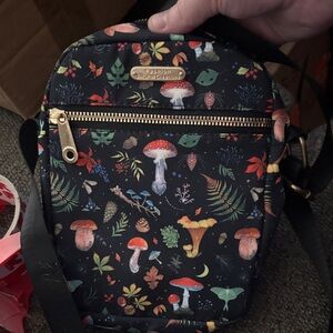 Crossbody Bag with Mushroom Print - Black